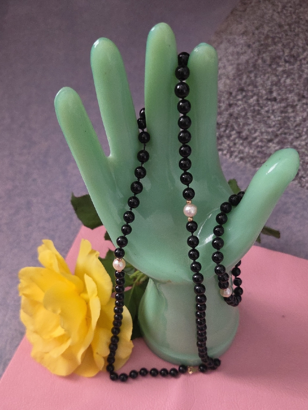 Black Beaded Necklace with Pearl Accents - Women Jewelry 14k Beads and Clasps